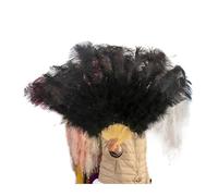 Ventilateur à Plumes 90CM Éventails en Plumes colorées 13 éventails pliants à Main en os for Carnaval fête de Mariage scène Danse Accessoires décor Pluma Craft(Black,Left Fan 1PCS)