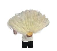 Ventilateur à Plumes 90CM Éventails en Plumes colorées 13 éventails pliants à Main en os for Carnaval fête de Mariage scène Danse Accessoires décor Pluma Craft(Beige,Left Fan 1PCS)