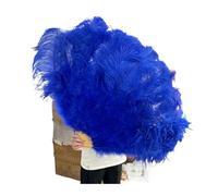 Ventilateur à Plumes 90CM Éventails en Plumes colorées 13 éventails pliants à Main en os for Carnaval fête de Mariage scène Danse Accessoires décor Pluma Craft(Deep Blue01,Left Fan 1PCS)