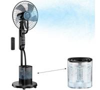 Ventilateur brumisateur amélioré de 4 L avec télécommande, ventilateur de sol oscillant automatiquement à 280° à 5 vitesses, grand réservoir d'eau, 3 modes de brume de refroidissement pour la maison