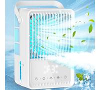 Ventilateur brumisateur par évaporation avec minuterie, ventilateur de climatisation portable USB, 3 vitesses, 7 couleurs, ventilateur de refroidissement personnel 3 en 1 USB, tête réglable, rotation