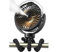 Ventilateur brumisateur pour poussette, 6000 mAh, alimenté par batterie, ventilateur portable avec lumière et pivot à 360°, ventilateur personnel avec trépied flexible pour bébé, bureau, voyage, tapis