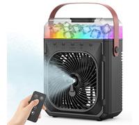 Ventilateur brumisateur rechargeable portable 【Autonomie maximale de 40 heures】 Ventilateur de climatiseur de bureau avec chute de -15 °C, ventilateur de pulvérisation d'eau et 2 modes de