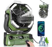 Ventilateur Camping 20000mAh Powerbank | Brumisation LED Rotation 270° Silencieux <30dB Télécommande Intérieur Extérieur