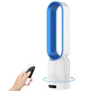 Ventilateur Colonne, Ventilateur Sans Pale avec 3 Vitesses, Oscillant à 90°, Minuterie 2h, Silencieux Faible Bruit, Deux Modes Contrôle avec Télécommande, écran Tactile, pour Salon et Chambre (Bleu)