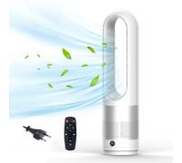 Ventilateur Colonne, Ventilateur Silencieux avec Purificateur D'air,18" Ventilateur sans Pales, 8 Vitesses,oscillant à 80° avec Télécommande,Minuterie 8h, Affichage LED pour Salon et Chambre (Argent)
