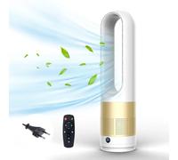 Ventilateur Colonne, Ventilateur Silencieux avec Purificateur D'air,18" Ventilateur sans Pales, 8 Vitesses,oscillant à 80° avec Télécommande,Minuterie 8h, Affichage LED pour Salon et Chambre (Doré)