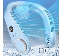 Ventilateur Cou Climatiseur Mobile,Mini Ventilateur Portable à Piles 5500mAh avec Affichage LED,Casque Ventilateurs de Cou Refroidisseur d'air,Neck Fan Air Cooler pour Bureau Camping Voyage Bleu Clair