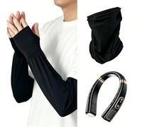 Ventilateur cou portable avec cou de refroidissement gaitère et manches de bras, ensemble de protection solaire d'été 3 en 1, ventilateur de refroidissement de poche pour le cyclisme en plein air