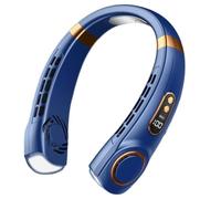 Ventilateur cou Portable Rechargeable, Ventilateur de cou Silencieux 5 Vitesse, Ventilateur Épaule avec Éclairage LED 7 Couleurs et Afficheur, pour Voyage Plage Voiture Camping Extérieur (Blue)