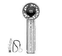 Ventilateur d'affichage numérique 199 étapes avec strass pour Beach Travel Camping Office | Ventilateur portable, appareil de refroidissement personnel, portable à la main, rechargeable sans tracas
