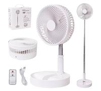 Ventilateur de bureau portable, pliable, sur pied, hauteur réglable de 36,1 cm à 99,1 cm, 4 vitesses et réglages de l'heure, batterie rechargeable 7200 mAh, charge USB oscillante télescopique (blanc)
