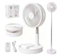 Ventilateur de bureau portable, pliable, sur pied, hauteur réglable de 36,1 cm à 99,1 cm, 4 vitesses et réglages de l'heure, batterie rechargeable 7200 mAh, charge USB oscillante télescopique (blanc)