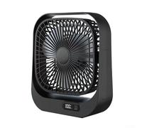Ventilateur de bureau portable rechargeable avec affichage numérique, moteur CC sans balais, fonctionnement silencieux, multi-angles réglables pour dortoir, bureau (noir)