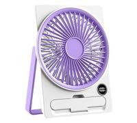 Ventilateur de bureau, rechargeable par USB, design carte mince avec écran LCD, silencieux à six vitesses, portable, compact, idéal pour chambre, dortoir, salle d'étude, plage, camping
