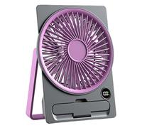 Ventilateur de bureau, rechargeable par USB, design carte mince avec écran LCD, silencieux à six vitesses, portable, compact, idéal pour chambre, dortoir, salle d'étude, plage, camping