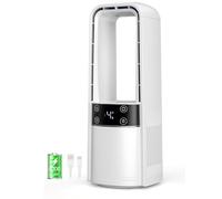 Ventilateur de bureau sans pales oscillant à 120° rechargeable, ventilateur silencieux avec veilleuse, contrôle tactile LED intelligent, 4 vitesses et minuterie 9H, petit ventilateur de table