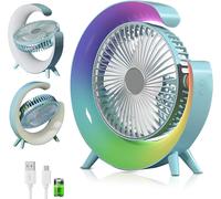Ventilateur de Bureau USB,Rechargeable Batterie Ventilateur de Table à 3 Vitesses,Ventilateur silencieux portable,avec Lumière LED,pour la Maison,Bureau,Salle de Sport,pêche,Camping,Bleu