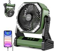 Ventilateur de camping 20 000 mAh, fonctionne avec batterie rechargeable avec crochet rotatif à 360°, lumière 400 lumens, pivot à 270°, 4 vitesses, ventilateur alimenté par batterie de 58 heures pour