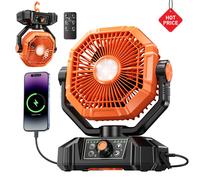 Ventilateur de camping 20000 mAh avec lanterne LED, ventilateur de bureau 8 vitesses avec télécommande, ventilateur portable d'extérieur avec crochet pour tente, pannes de courant, chantier 8136-Orang