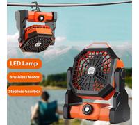 Ventilateur de camping extérieur rechargeable USB avec moteur sans balais, grande capacité de batterie pour une super longue durée de vie de batterie de 5-25 heures, réglage de vitesse infinie, équipé