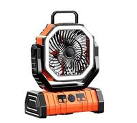 Ventilateur de camping portable, 10000/20000 mAh (en option), avec télécommande, détection à 5m, fonction de minuterie, 4 vitesses de vent, poignée facile à transporter, idéal(Orange,10000 mAh)