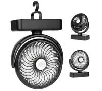 Ventilateur de camping portable avec lanterne LED - 40 heures d'autonomie Ventilateur rechargeable à piles avec crochet de suspension pour tente, voiture, camping-car, ouragan, équipement de survie