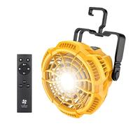 Ventilateur de camping portable avec lanterne LED 9 W, alimenté par batterie Li-ion Dewalt 20 V, ventilateur de plafond à piles avec crochet, rotation de la tête à 180 °, ventilateur rechargeable pour