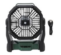 Ventilateur de camping portable rechargeable par USB avec lanterne LED, batterie 10 400 mAh, pour camping, randonnée, activités de plein air, matériau ABS, 21 x 9 x 26 cm (Orange) (Noir) (Vert foncé)