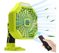 Ventilateur de camping portable sans fil avec lumière LED de 180 lm, alimenté par batterie, compatible avec Ryobi 18 V ONE+ Plus Batterie au lithium, pour voyage, tente, bureau, maison, pique-nique,