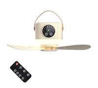Ventilateur de camping rechargeable 7200mAh avec lanterne LED, ventilateur de plafond télécommandé avec 4 vitesses et minuterie, ventilateur portable suspendu pour tente, chambre, utilisation yellow