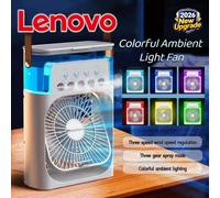 Ventilateur de climatisation portable Lenovo, mini refroidisseur d'air USB, humidificateur, pulvérisation de brume d'eau, lumière LED nocturne, ventilateur de refroidissement de bureau Green