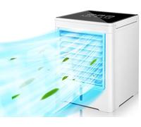 Ventilateur de climatisation portable, refroidisseur d'air par évaporation avec 3 vitesses de vent, 3 minuteries, écran tactile, petit ventilateur de refroidissement personnel pour la maison, la