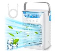 Ventilateur de Climatiseur Portable 4 en 1, Mini Ventilateur de Refroidissement par évaporation de 700 Ml avec écran Tactile, Humidification à 3 Vitesses et 7 Lumières LED,