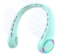 Ventilateur de cou portable, ventilateur personnel avec une batterie de 4000mAh, ventilateur de cou rechargeable avec 3 vitesses et 64 lumières fraîches, cadeaux d'anniversaire pour hommes femmes