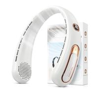 Ventilateur de Cou Portable, Ventilateur USB Rechargeable 4000mAh Max 15H, Ventilateur Silencieux sans Pale, 3 Vitesses et Affichage LED, Petit Ventilo Puissant 360°, pour Bureau Sport Voyage Camping