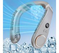 Ventilateur de Cou Rafraichisseur d'air,Ventilateur Portable Cou 5500mAh Rechargeable USB sans Pale & Mains Libres,Ventilateurs Air Cooler avec Affichage LED pour Bureau Extérieur Voyage Camping Gris