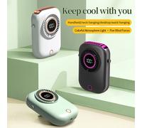 Ventilateur de cou suspendu coloré ventilateur de cou suspendu Portable affichage numérique Intelligent lumière d'ambiance colorée cinq vitesses réglables Pearl White