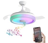 Ventilateur de plafond 106 cm avec LED 32w - 3 couleurs blanc + RGB - moteur dc réversible - 6 vitesses - télécommande - blanc