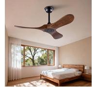 Ventilateur de Plafond 106cm - Moteur DC Silencieux 25W, 3 Pales Bois Noyer, Télécommande, Réversible Été Hiver - Marron
