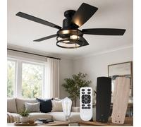 Ventilateur de Plafond 112 cm avec Télécommande et Lumière, Moteur DC Réversible, Design Cage Noir Mat, 5 Pales