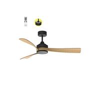 - Ventilateur de plafond 132 cm noir et bois MANIHI - Moteur DC 35W - LED 20W dimmable 3 couleurs + LED SUPERIEURE 2W 3000K