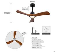 Ventilateur de plafond 42 pouces 3 pales en bois LED intégrée 3CCT dimmable télécommande interrupteur mural VEVXYN
