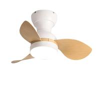 Ventilateur de plafond 55 cm avec éclairage, réversible, 3 pales, silencieux, avec télécommande, 6 vitesses, moderne, intelligent, montage encastré pour chambre à coucher, bois noir (bois blanc)