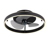 Ventilateur de plafond à intensité variable avec télécommande LED plafonnier lampe de salon, 3 vitesses, noir, fumée, DxH 50x 14,5 cm