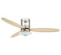 Ventilateur de plafond Aero avec éclairage et télécommande, revêtement nickel satiné, pâles érable (effet bois), 132 cm