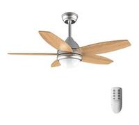 Cecotec Ventilateur de Plafond avec Lumière EnergySilence Aero 495, 55 W, Diamètre 42” (106 cm) avec 5 Pales Réversibles, Lumière LED, Télécommande, Minuterie jusqu’à 8h, 3 Vitesses, Finition en Bois