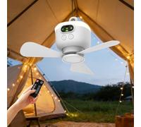 Ventilateur de plafond avec éclairage de camping, rechargeable, avec lumière et télécommande, USB, minuterie, convient pour chambre à coucher, terrasse, parasol, salle à outils, pavillon, auvent