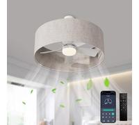 Ventilateur de plafond avec éclairage E27 - Silencieux - Avec lumière LED à intensité variable - Avec ventilateur et télécommande - Abat-jour en tissu - Pour chambre à coucher, salon, salle à manger