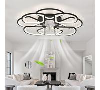 Ventilateur de plafond avec éclairage et télécommande, silencieux, réversible, à intensité variable, 6 vitesses, moderne, intelligent, à 7 pales, montage encastré, pour chambre, salon, séjour - Noir
